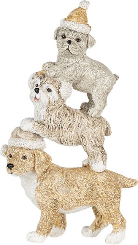 Clayre & Eef Beeld Honden 10x4x18 Cm Grijs Beige Kunststof Kerstdecoratie Beeld Decoratie Decoratieve Accessoires