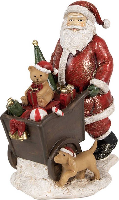 Clayre & Eef Beeld Kerstman 12x8x15 cm Rood Polyresin Kerstdecoratie Rood Kerstdecoratie