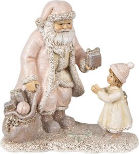 Clayre & Eef Beeld Kerstman 14x9x14 cm Roze Polyresin Kerstdecoratie Roze Kerstdecoratie