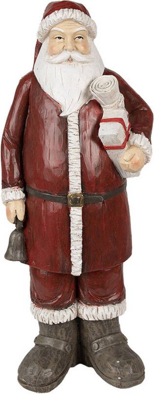 Clayre & Eef Beeld Kerstman 18x14x46 cm Rood Polyresin Kerstdecoratie Rood Kerstdecoratie