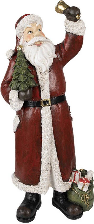 Clayre & Eef Beeld Kerstman 22x15x51 cm Rood Polyresin Kerstdecoratie Rood Kerstdecoratie