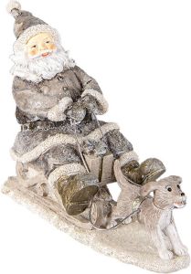 Clayre & Eef Beeld Kerstman 24x8x16 Cm Grijs Kunststof Kerstdecoratie Beeld Decoratie Decoratieve Accessoires Grijs