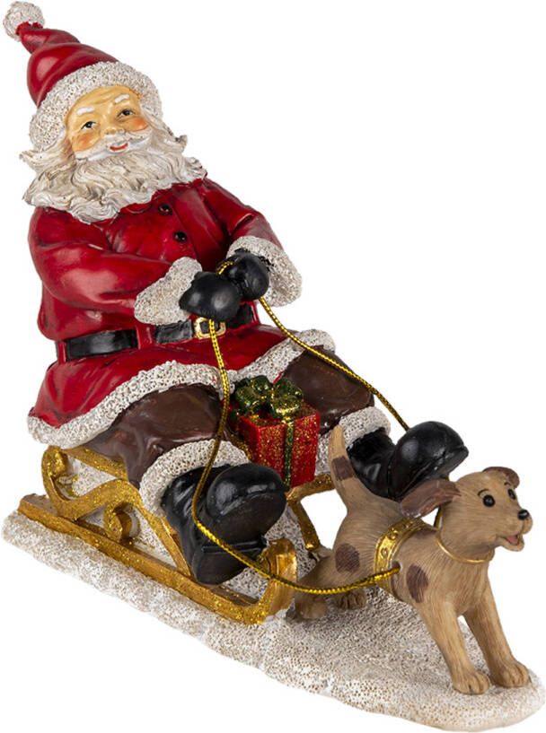 Clayre & Eef Beeld Kerstman 24x8x16 Cm Rood Bruin Kunststof Kerstdecoratie Beeld Decoratie Decoratieve Accessoires