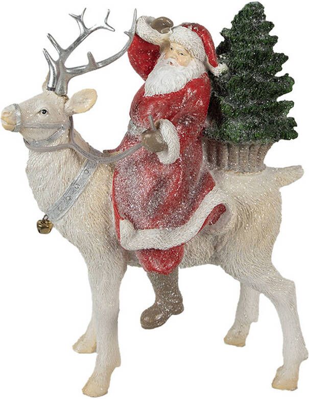 Clayre & Eef Beeld Kerstman 26 cm Rood Wit Polyresin Kerstfiguren Rood Kerstfiguren