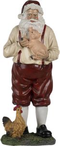 Clayre & Eef Beeld Kerstman 27 Cm Rood Beige Kunststof Kerstdecoratie Beeld Decoratie Decoratieve Accessoires Rood