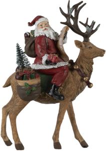 Clayre & Eef Beeld Kerstman 30 Cm Rood Bruin Kunststof Kerstdecoratie Beeld Decoratie Decoratieve Accessoires Rood