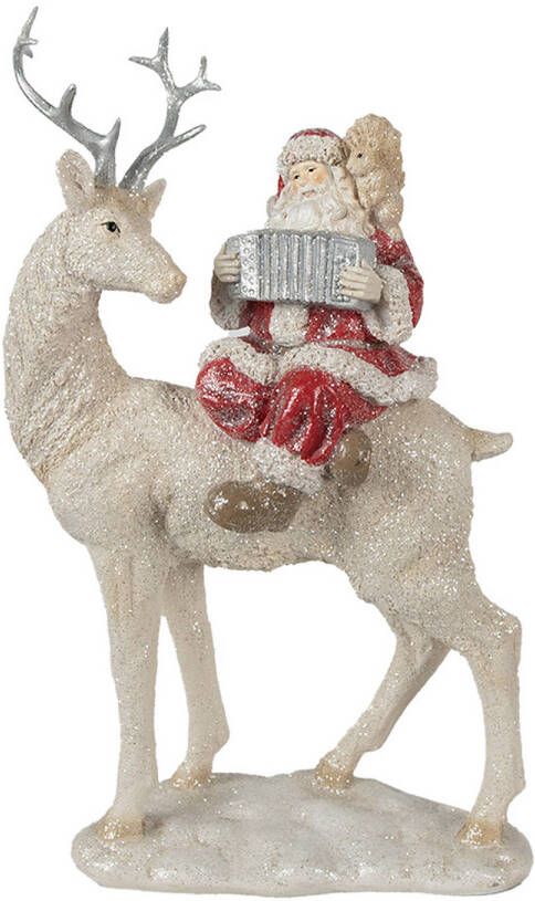 Clayre & Eef Beeld Kerstman 31 cm Rood Wit Polyresin Kerstfiguren Rood Kerstfiguren