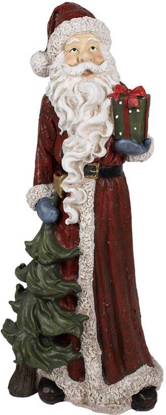 Clayre & Eef Beeld Kerstman 45x33x104 cm Rood Polyresin Kerstdecoratie Rood Kerstdecoratie