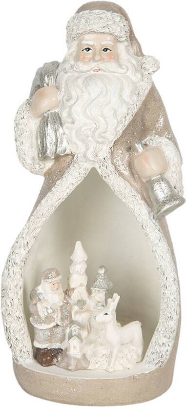 Clayre & Eef Beeld Kerstman 8x7x17 Cm Grijs Kunststof Kerstdecoratie Beeld Decoratie Decoratieve Accessoires Grijs