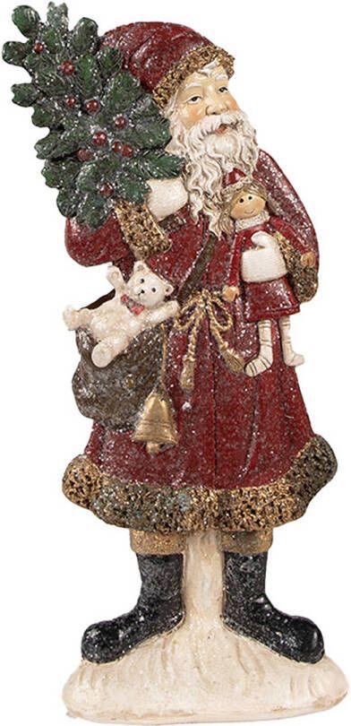 Clayre & Eef Beeld Kerstman 9x4x23 cm Rood Polyresin Kerstdecoratie Rood Kerstdecoratie