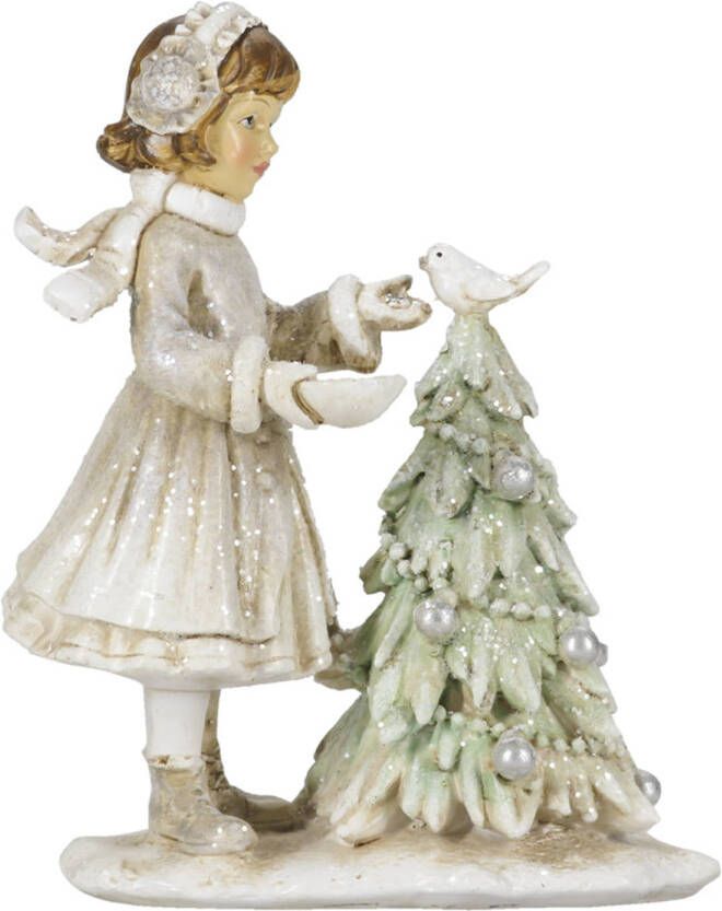 Clayre & Eef Beeld Kind 12 Cm Wit Grijs Kunststof Kerstdecoratie Beeld Decoratie Decoratieve Accessoires Wit
