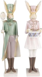 Clayre & Eef Beeld Konijn 11x10x43 11x10x43 cm Groen Roze Kunststof Woonaccessoires Groen Woonaccessoires