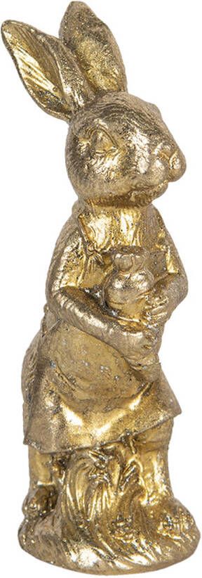 Clayre & Eef Beeld Konijn 15 cm Goudkleurig Kunststof Woonaccessoires beeld decoratie Paashaas Goudkleurig