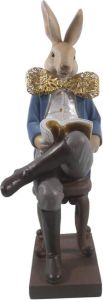 Clayre & Eef Beeld Konijn 17x15x41 Cm Blauw Polyresin Woonaccessoires Pasen Paashaas Blauw Woonaccessoires Pasen