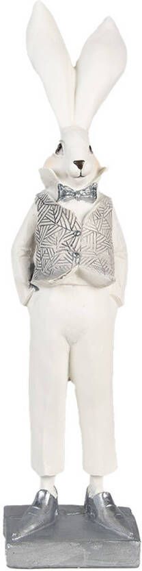Clayre & Eef Beeld Konijn 36 cm Wit Zilverkleurig Polyresin Paasdecoratie Wit Paasdecoratie