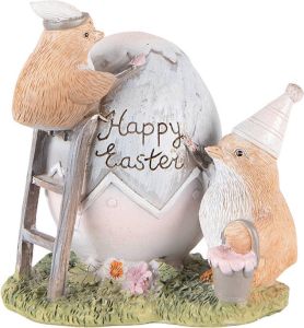 Clayre & Eef Beeld Kuikentje 12 cm Grijs Bruin Kunststof Happy Easter Woonaccessoires Grijs Woonaccessoires