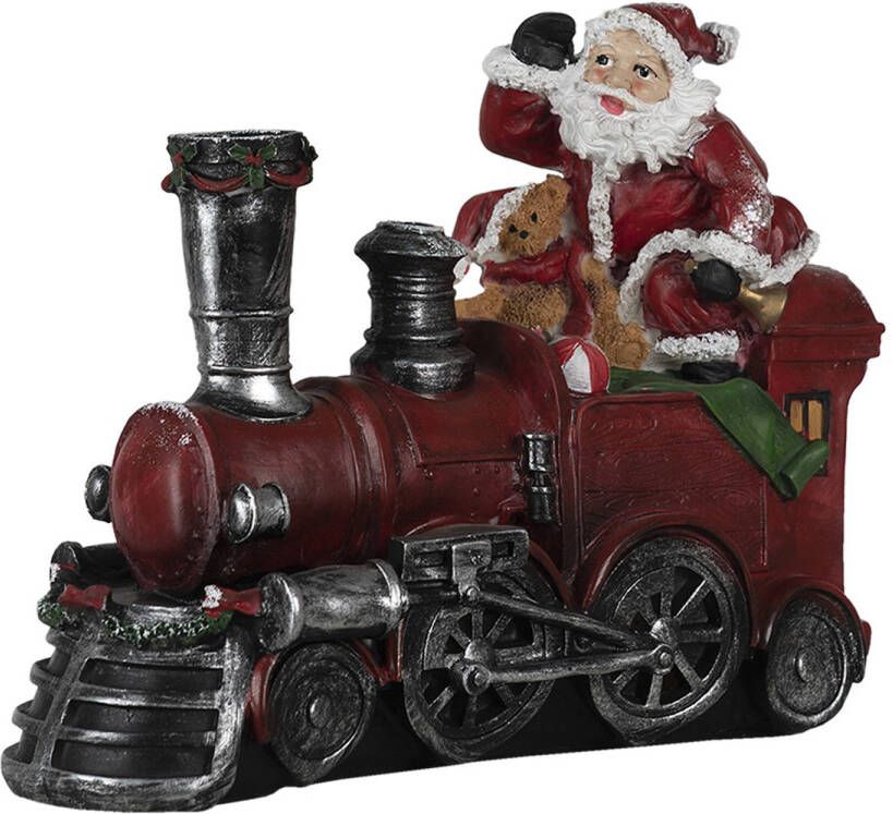 Clayre & Eef Beeld Locomotief 28x12x23 cm Rood Kunststof Kerstdecoratie Rood Kerstdecoratie