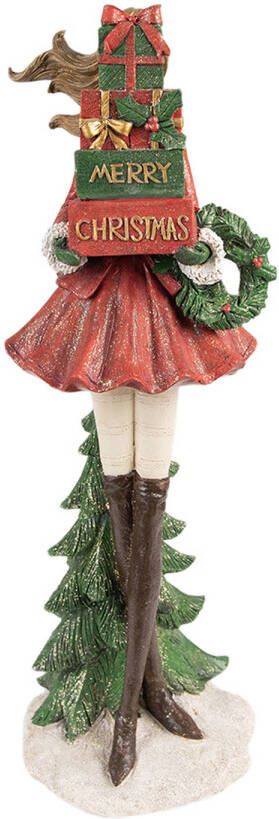 Clayre & Eef Beeld Meisje 15x14x43 cm Rood Polyresin Kerstdecoratie Rood Kerstdecoratie