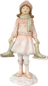 Clayre & Eef Beeld Meisje 21 cm Roze Polyresin Kerstdecoratie Roze Kerstdecoratie