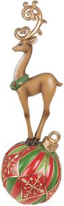 Clayre & Eef Beeld Rendier 43 cm Bruin Rood Polyresin Kerstdecoratie Bruin Kerstdecoratie