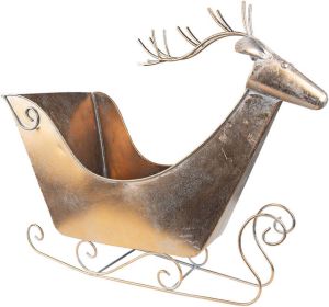 Clayre & Eef Beeld Slee 54 Cm Koperkleurig Metaal Rendier Kerst Decoratie Decoratieve Accessoires Koperkleurig Kerst