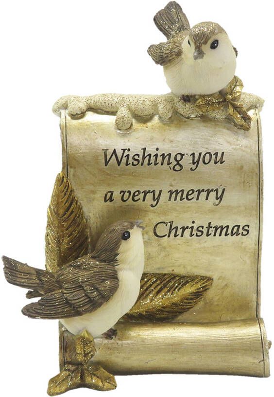 Clayre & Eef Beeld Vogels 15 cm Goudkleurig Bruin Kunststof Merry Christmas Woonaccessoires Goudkleurig Woonaccessoires