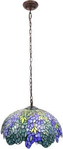 Clayre & Eef Blauwe Hanglamp Tiffany Ø 45*126 Cm E27 max 3*60w 5ll-6182