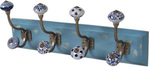 Clayre & Eef Blauwe Kapstok 45*10*18 Cm 6h1848