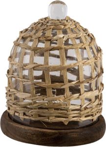 Clayre & Eef Stolp Ø 18x22 cm Bruin Hout Glas Rond Glazen Stolp