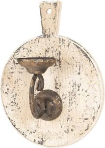 Clayre & Eef Kandelaar 38 cm Wit Hout Rond Kaarsenstandaard