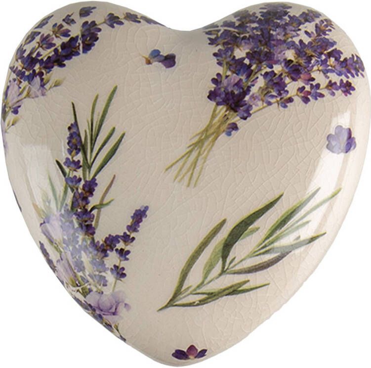 Clayre & Eef Decoratie 11x11x4 Cm Paars Groen Keramiek Lavendel Decoratief Figuur Decoratieve Accessoires