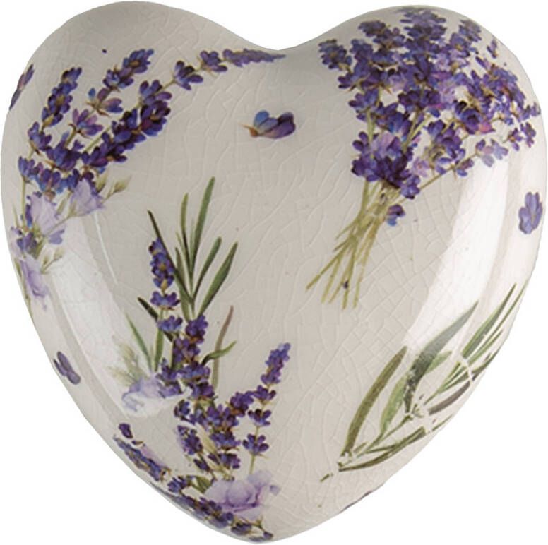 Clayre & Eef Decoratie 8x8x4 cm Paars Groen Keramiek Lavendel Decoratief Figuur Decoratieve Accessoires Woonaccessoires