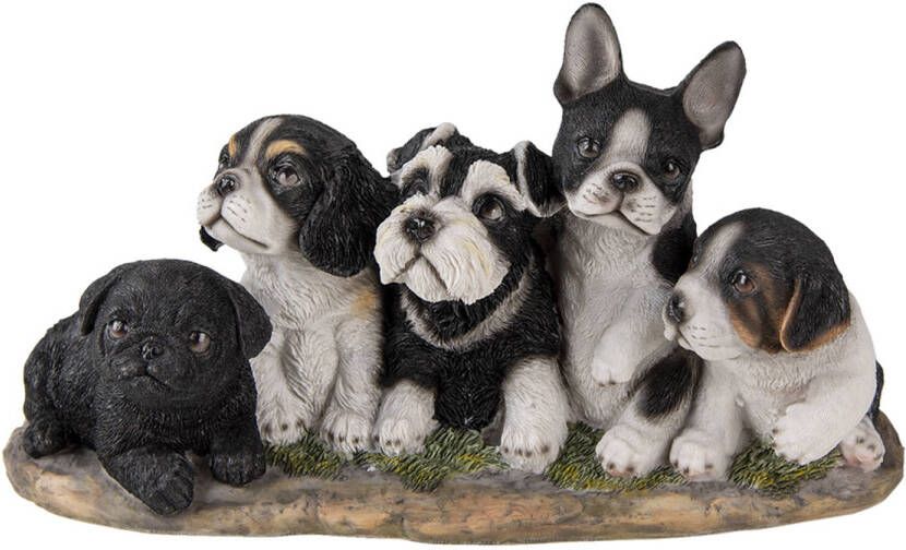 Clayre & Eef Decoratie Beeld 33*12*17 Cm Zwart Wit Kunststof Honden