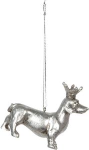 Clayre & Eef Decoratie Beeld Hond 8*3*6 Cm Zilverkleurig Polyresin