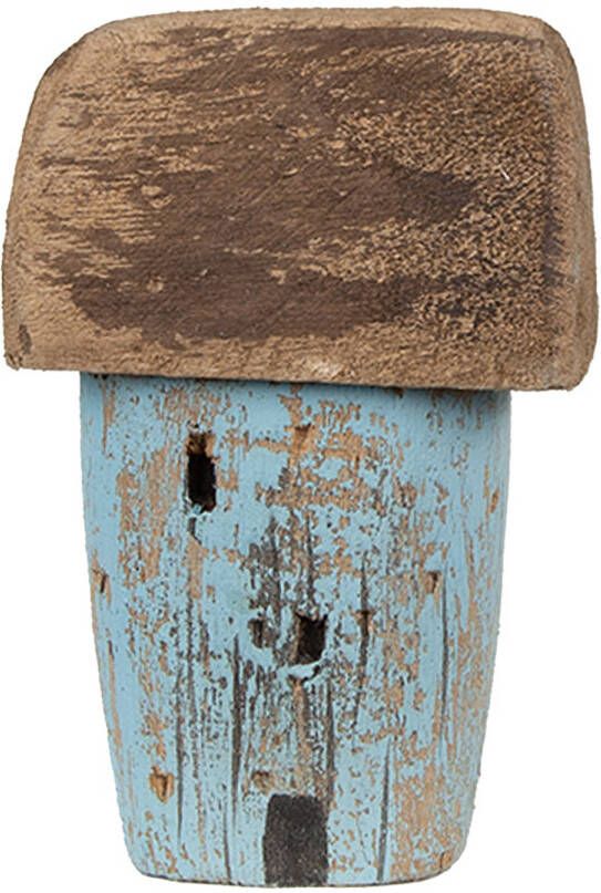 Clayre & Eef Decoratie Beeld Huis 10 cm Blauw Bruin Hout Blauw