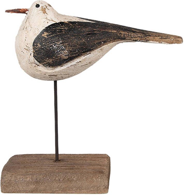 Clayre & Eef Decoratie Beeld Vogel 13 cm Wit Zwart Hout Wit