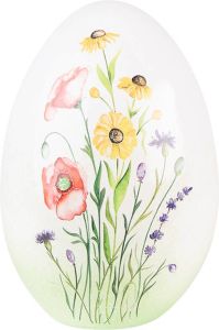 Clayre & Eef Decoratie Ei 11x11x17 cm Groen Wit Terracotta Bloem Groen