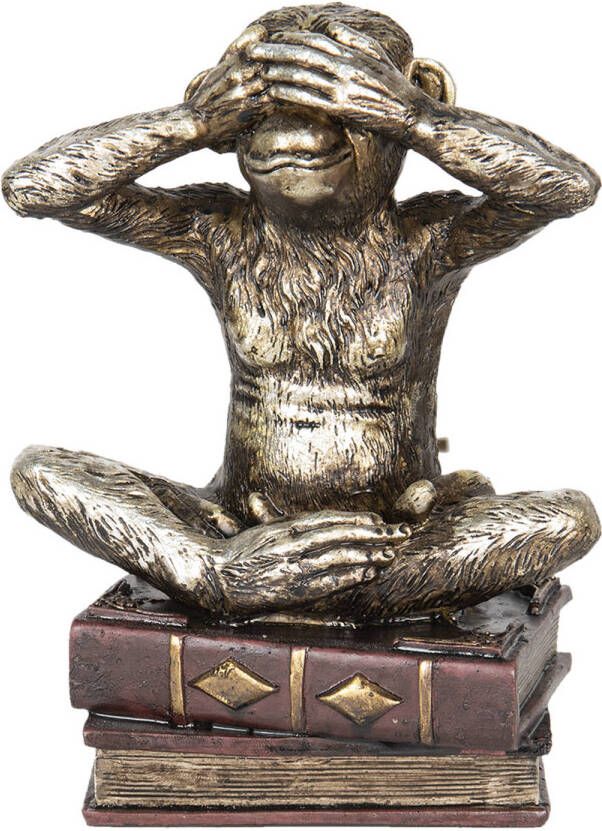 Clayre & Eef Decoratie figuur aap 13*9*18 cm zilverkleurig kunststof aap op boeken 6PR2447