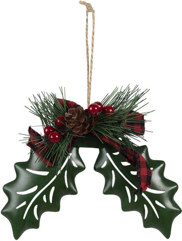 Clayre & Eef Decoratie Hanger 16*5*14 cm Groen Rood Ijzer Kunststof Kersthanger Kerstboomversiering Meerkleurig
