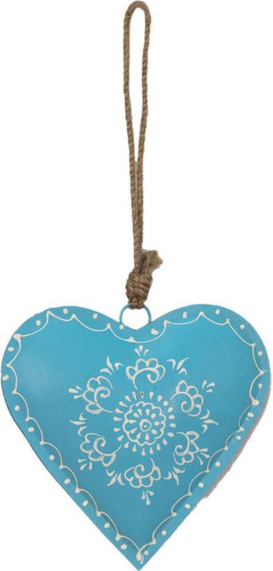 Clayre & Eef Decoratie Hanger Hart 16*1*15 Cm Blauw Ijzer Bloem Woondecoratie Blauw Woondecoratie