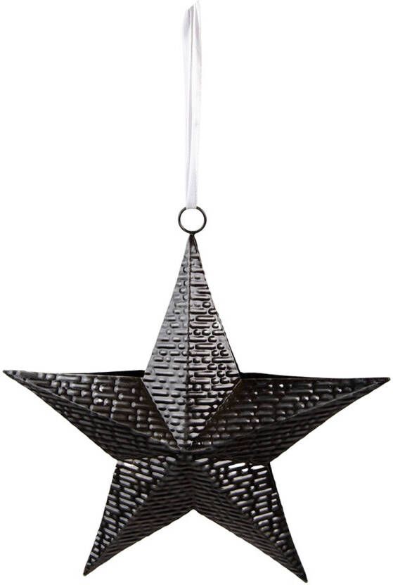 Clayre & Eef Decoratie Hanger Ster 25x27 cm Zwart Ijzer Kersthanger Zwart Kersthanger