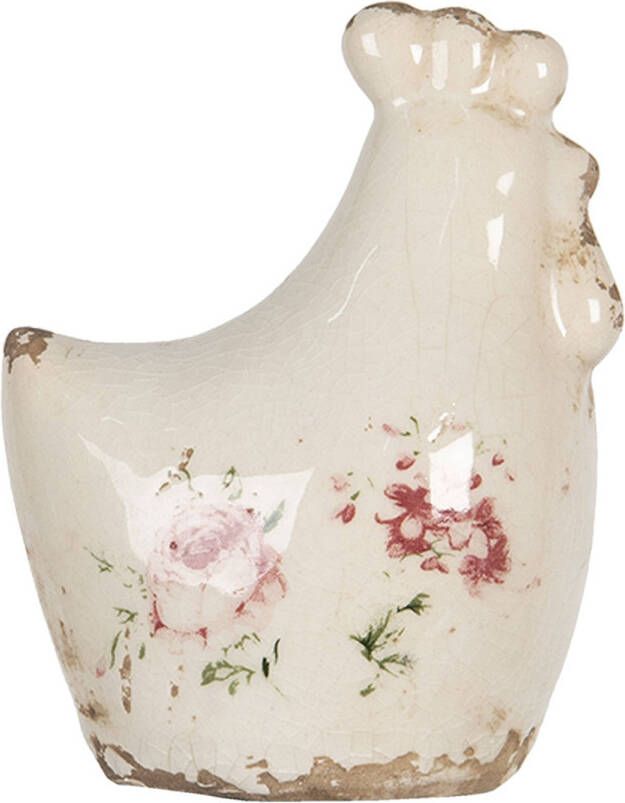 Clayre & Eef Decoratie Kip 9*6*11 Cm Creme Keramiek Decoratief Figuur