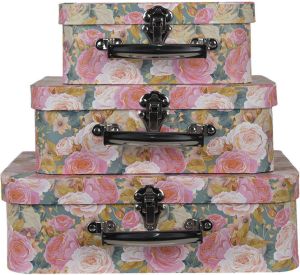 Clayre & Eef Decoratie koffer Set van 3 30*22*10 cm Roze Karton