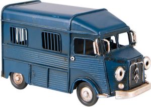 Clayre & Eef Decoratie Miniatuur Bus 16x7x9 Cm Blauw Ijzer Decoratie Model Miniatuur Bus Blauw Decoratie Model