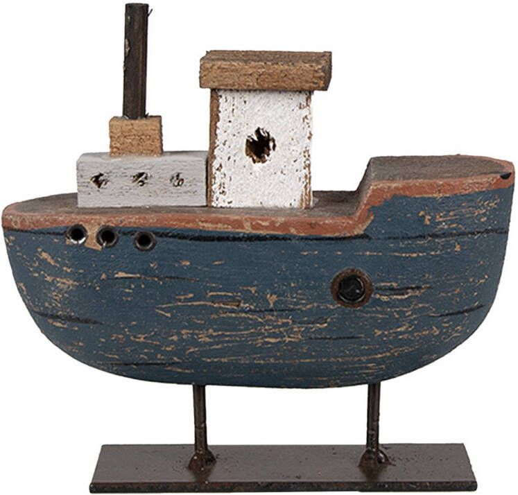 Clayre & Eef Decoratie Model Boot 10 cm Grijs Blauw Hout IJzer Grijs