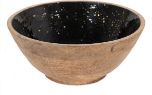 Clayre & Eef Decoratie schaal Ø 25x10 cm Zwart Bruin Hout Rond Fruitschaal Zwart Fruitschaal