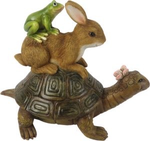 Clayre & Eef Beeld Schildpad 14x9x11 cm Grijs Bruin Kunststof Dieren Woonaccessoires Grijs Woonaccessoires