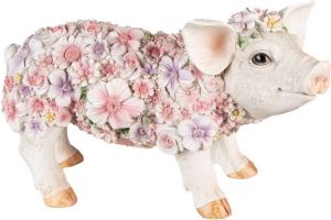 Clayre & Eef Decoratie Varken 33x13x18 cm Roze Kunststof Varken Beeld Roze Beeld
