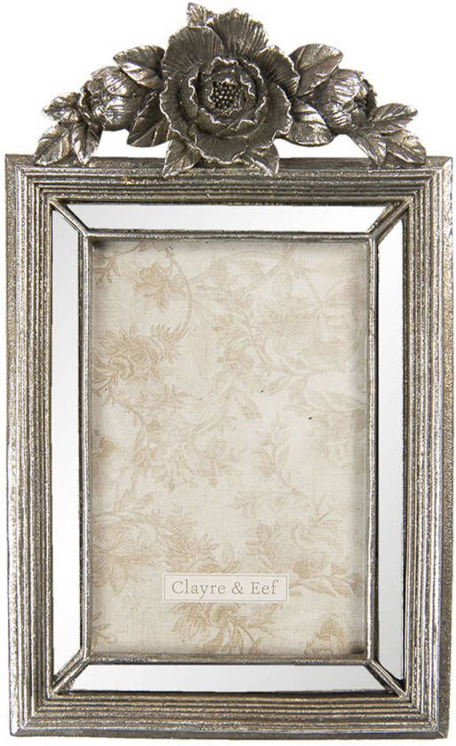 Clayre & Eef Fotolijst 10x15 cm Zilverkleurig Kunststof Rechthoek Bloemen Fotokader Wissellijst Foto Frame