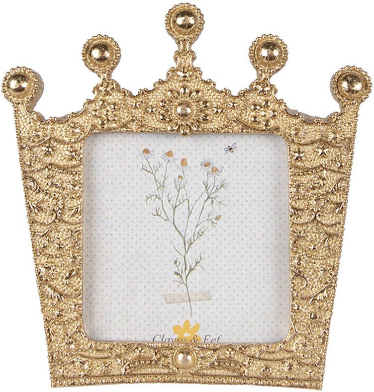 Clayre & Eef Fotolijst Kroon 7x7 Cm Goudkleurig Kunststof Fotokader Wissellijst Foto Frame Goudkleurig Fotokader